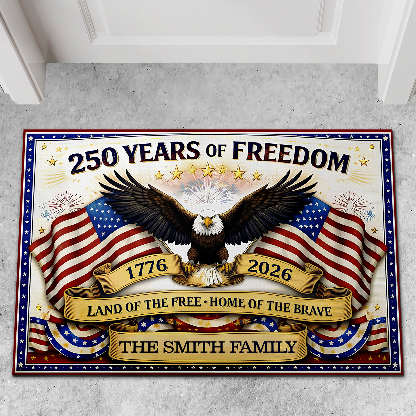 Personalized America 250 Years Of Freedom Doormat | Patriotic Anniversary Eagle House Decor 684663