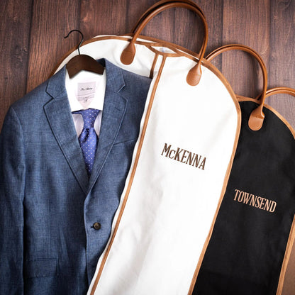 Custom Name Suit Bag, Personalized Embroidery Suit Bag, Leather Handle Garment Bag, Gift For Groomsmen 684930