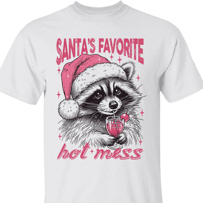 Santa's Favorite Hot Mess Shirt, Funny Christmas Raccoon Sweater, Trendy Pink Christmas Sweatshirt T1640