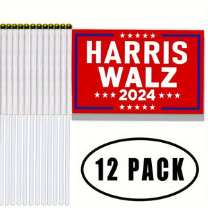 12 Pack 2024 Mini Stick Flags - Multipurpose Polyester Handheld Banners for Campaign, Rally & Political Events - Use Without Electricity