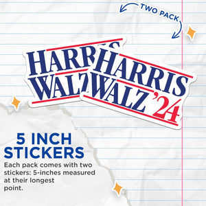 (2 Pack) Harris Walz 2024 Election Stickers - Kamala Harris and Tim Waltz '24 Election - 5 Inches on Longest Side - Premium Quality Vinyl - Made in USA - HW006