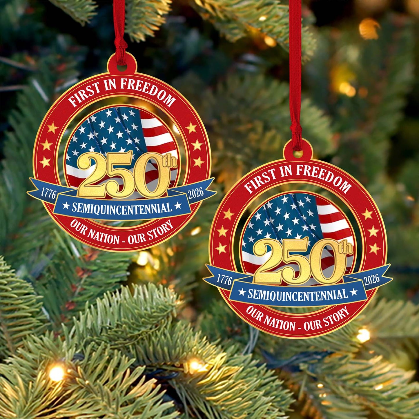 America 250 Years Birthday Wood Ornament | USA Semi-Quincentennial 1776-2026 | United States Patriotic Ornament 682720
