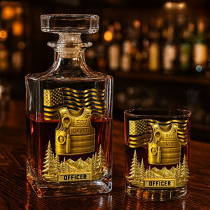 Custom Police Officer Whiskey Bottle, Police Whiskey Decanter Set, Police Officer Wine Glass For Whiskey Lover, Police Retirement Gift 683890
