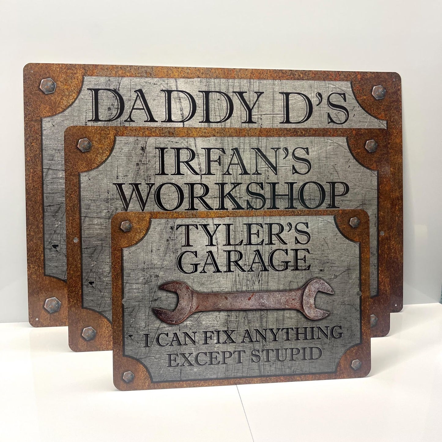 Custom Garage Sign, Personalized Workshop Sign, Can't Fix Stupid, Rust and Steel Design, Gift For Him 683959