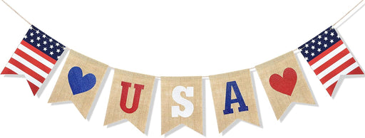 USA Banner Burlap Bunting 4Th of July Decorations American Independence Day Celebration Red White and Blue Theme Party Supplies
