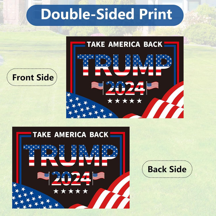 Trump 2024 Yard Sign with Metal H Stakes Double Sided 12" X 17" Trump Take America Back Black Signs Voted for Trump Outdoor Decorations for Indoor Outdoor Lawn, Garden, Window, Party Supplies