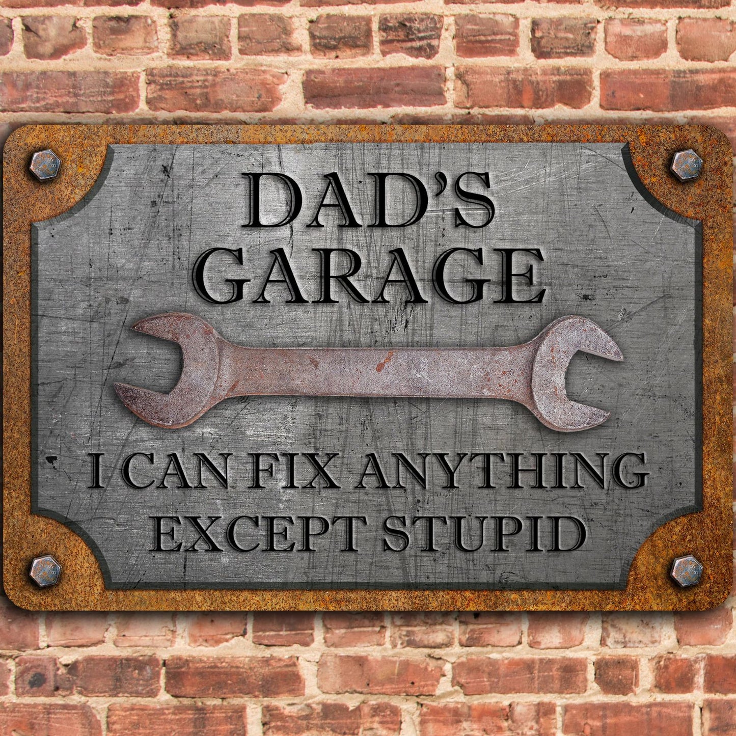 Custom Garage Sign, Personalized Workshop Sign, Can't Fix Stupid, Rust and Steel Design, Gift For Him 683959