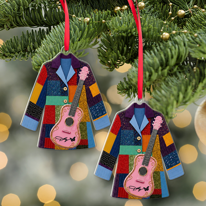 Dolly Parton Coat of Many Colors Acrylic Ornament, Pink Guitar Country Music Christmas Ornament 686130