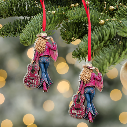 Dolly Parton Memorial Acrylic Ornament, Country Music Christmas Ornament, Pink Cowgirl Guitar Fan Gift 686131