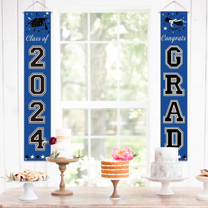 Blue Graduation Decorations Class of 2024, Congrats Grad Porch Banner for Any Schools or Grades 2024 Graduation Party Decorations