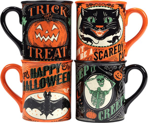 Scaredy Cat 18 Oz. Mugs, Set of 4 Assorted Designs