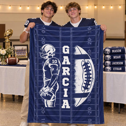Personalized Senior Football Blanket, Custom Name & Number Throw, Football Graduation Gift, Team Banquet Keepsake 686428 WFD