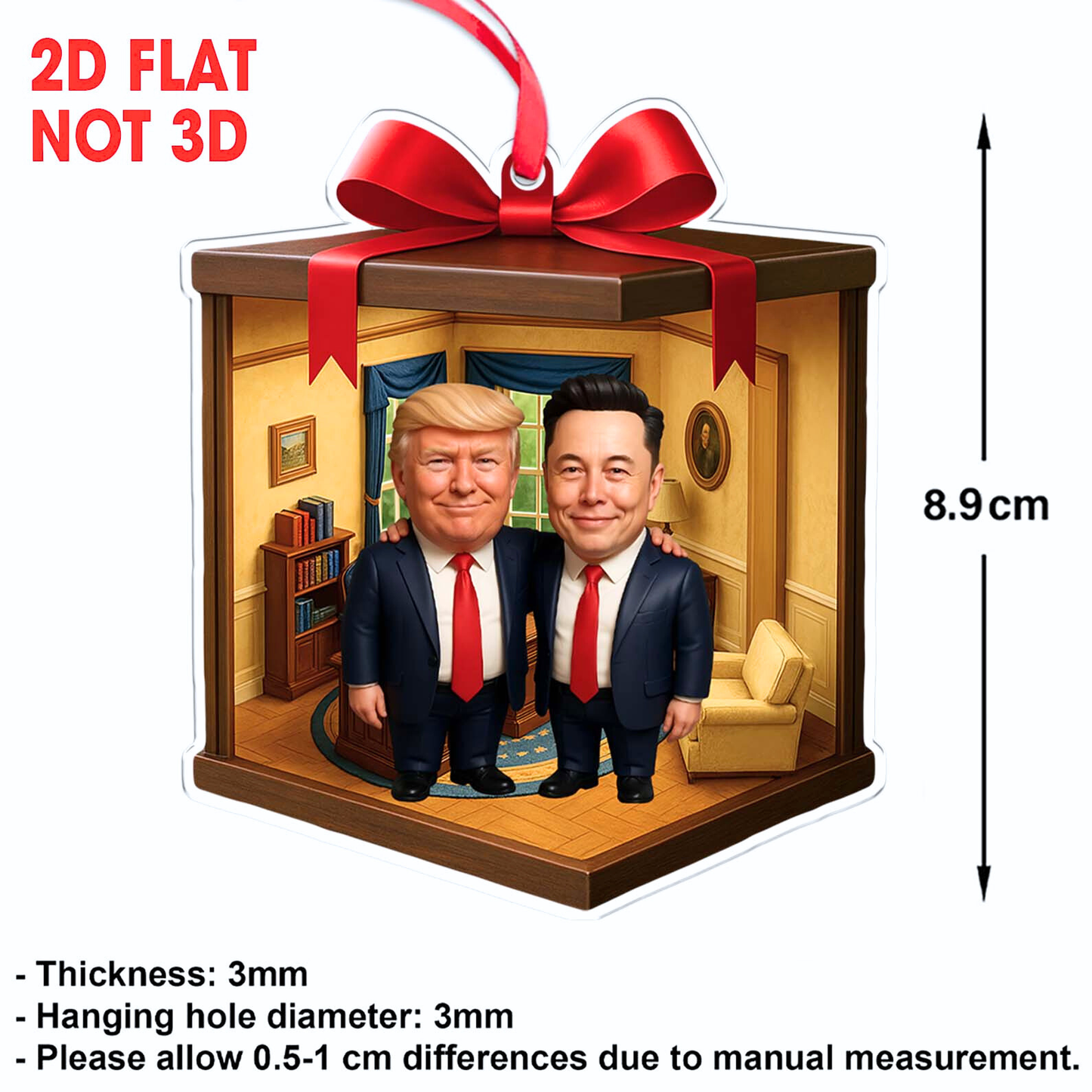 Funny Trump and Elon Musk Oval Office 2D Acrylic Ornament | MAGA Isometric Decoration | Political Humor Gift 683492 - GOP