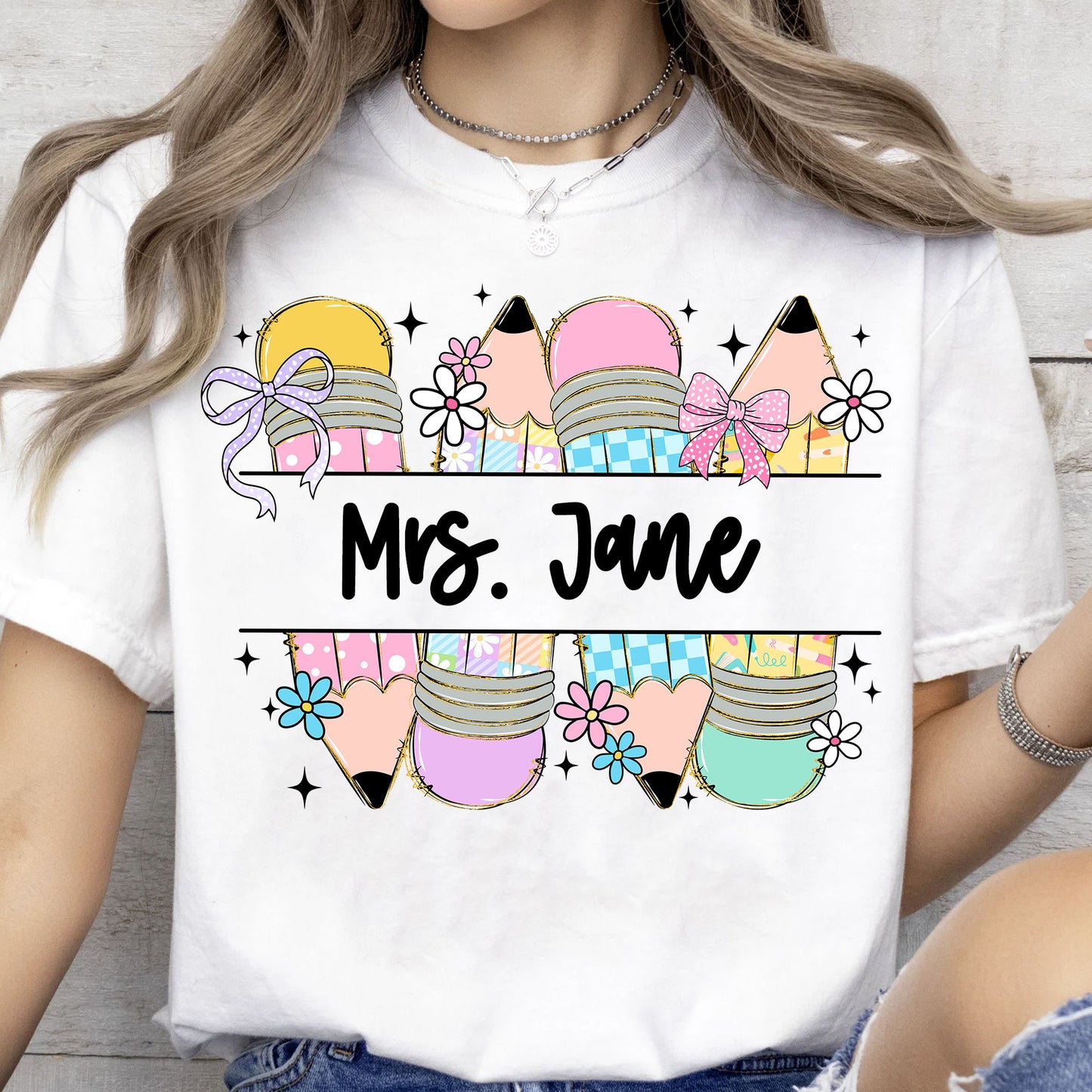 Personalized Kindergarten Teacher Pencil T-Shirt | Back to School Tee | Custom Shirt for Teachers 682577