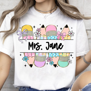 Personalized Kindergarten Teacher Pencil T-Shirt | Back to School Tee | Custom Shirt for Teachers 682577