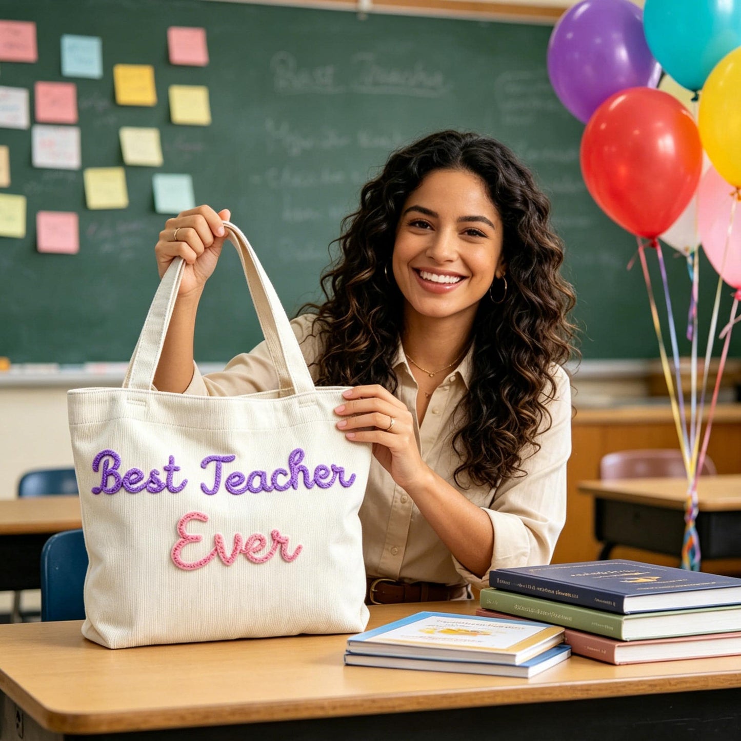 Personalized Corduroy Teacher Tote Bag, Custom Embroidered Name Tote, Back To School Gift For Teacher 685494