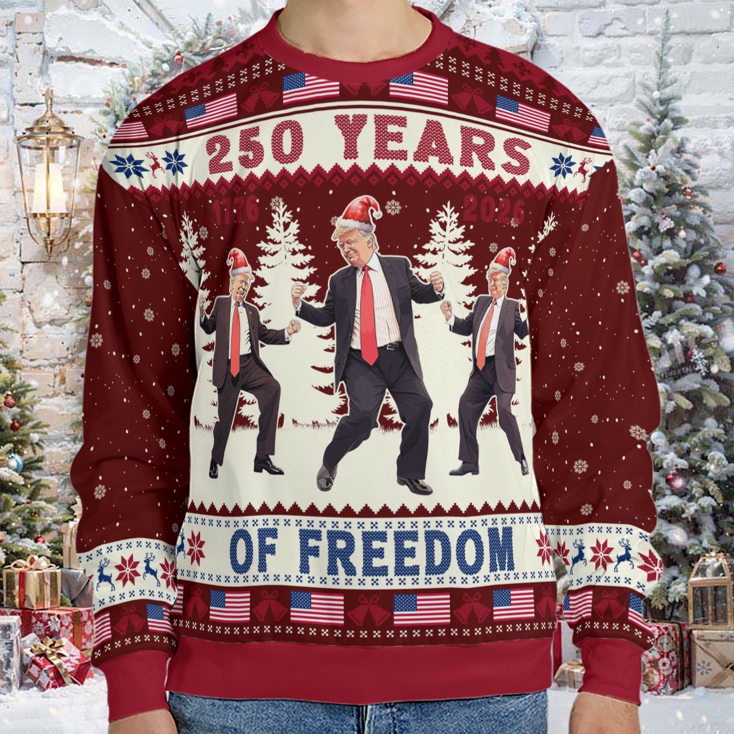 250 Years Of Freedom Sweatshirt, Funny Trump Dancing Ugly Sweater, Happy 250th Birthday USA, America 250th Anniversary, Christmas All-Over-Printed Sweatshirt 682648 - GOP
