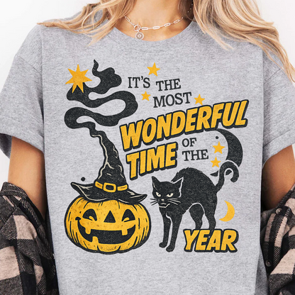 It's The Most Wonderful Time Of The Year Bright Sweater | Spooky Black Cat Tee | Vintage Halloween Shirt 685624