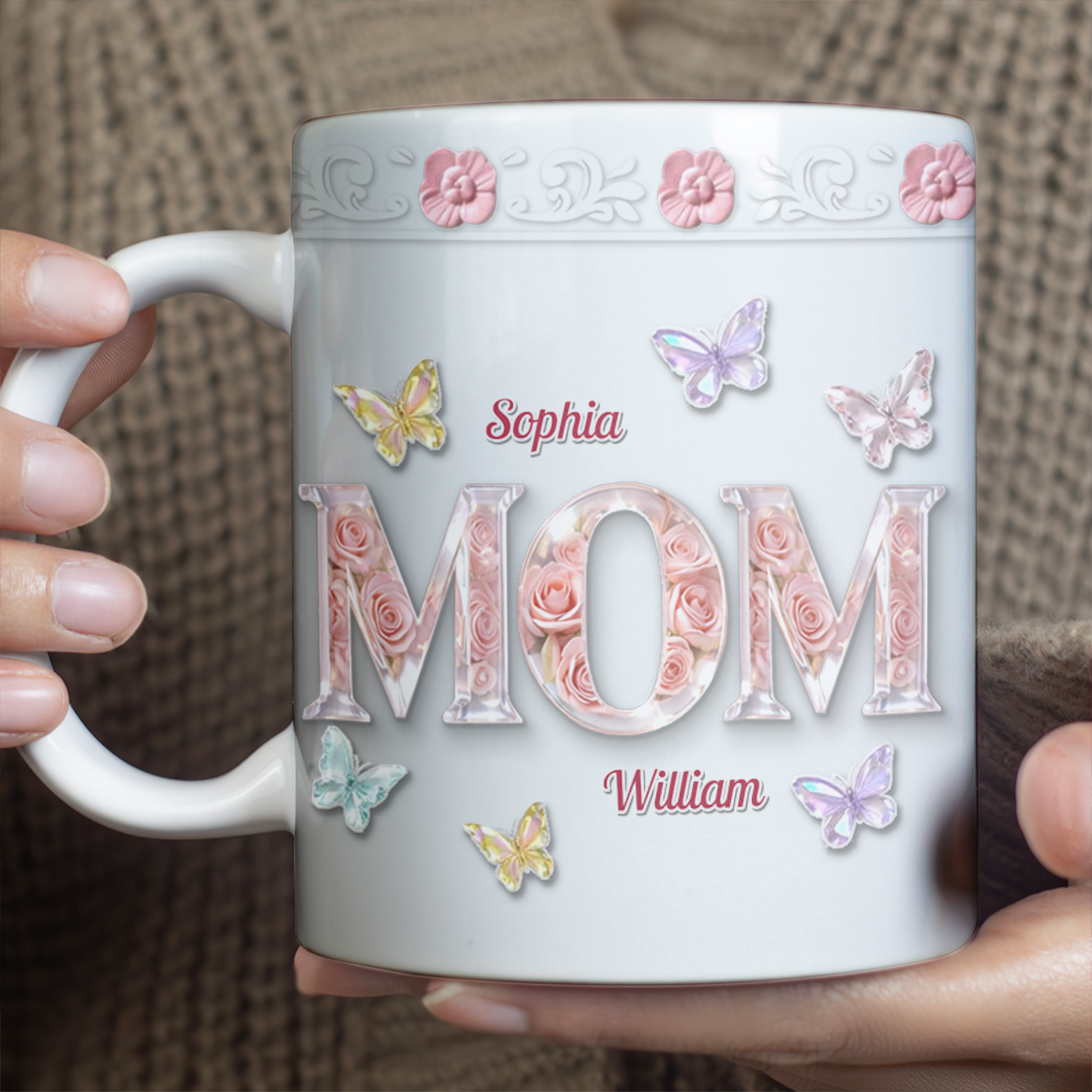 Personalized Mom Mug With Kid's Names | Mother's Day Present White Mug Accent Mug | Floral Coffee Cup Gift For Mom 684589