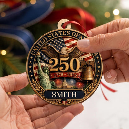 Personalized America 250th Anniversary Wood Ornament | USA Patriotic Liberty Bell Christmas Decoration 686483 WFD