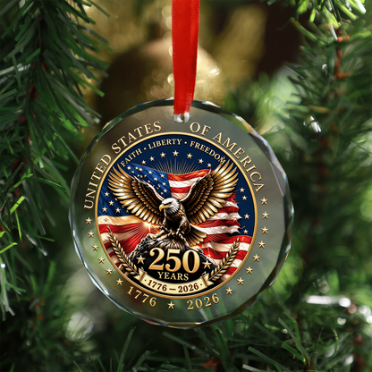 USA 250th Anniversary Glass Ornament, Patriotic Christmas Decor For Family 686216