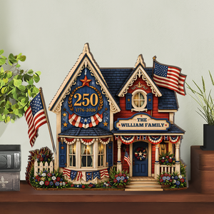 Custom Family Name USA 250th Anniversary Wooden Block | Personalized Wooden House Decor | Patriotic 4th Of July Decoration 685169