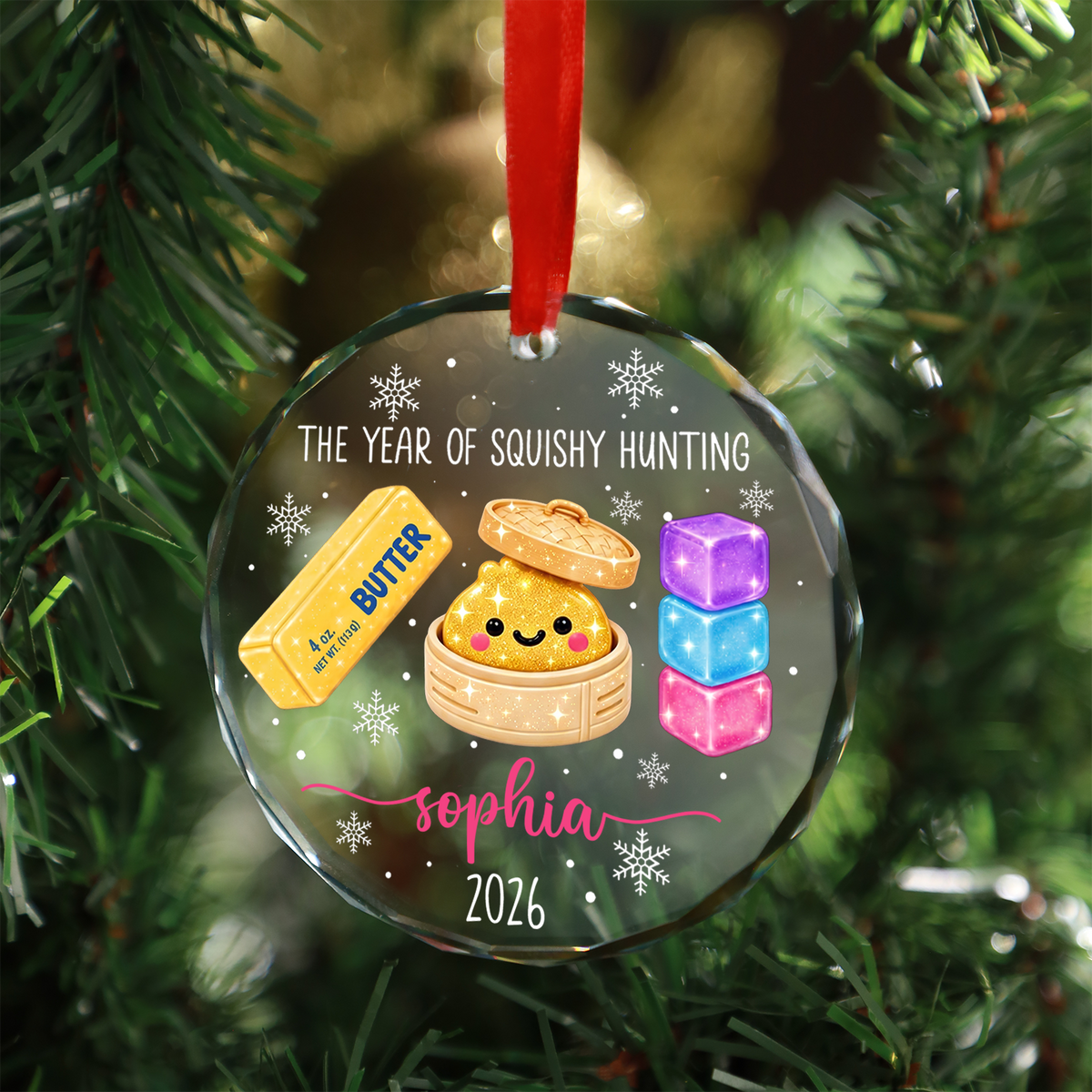 Personalized Squishy Glass Ornament, Custom Kids Name Year Of Squishy Hunting Christmas Gift 686441