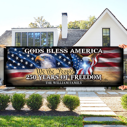 Personalized America 250 Years Anniversary Banner Flag | Patriotic God Bless America Banner 684541