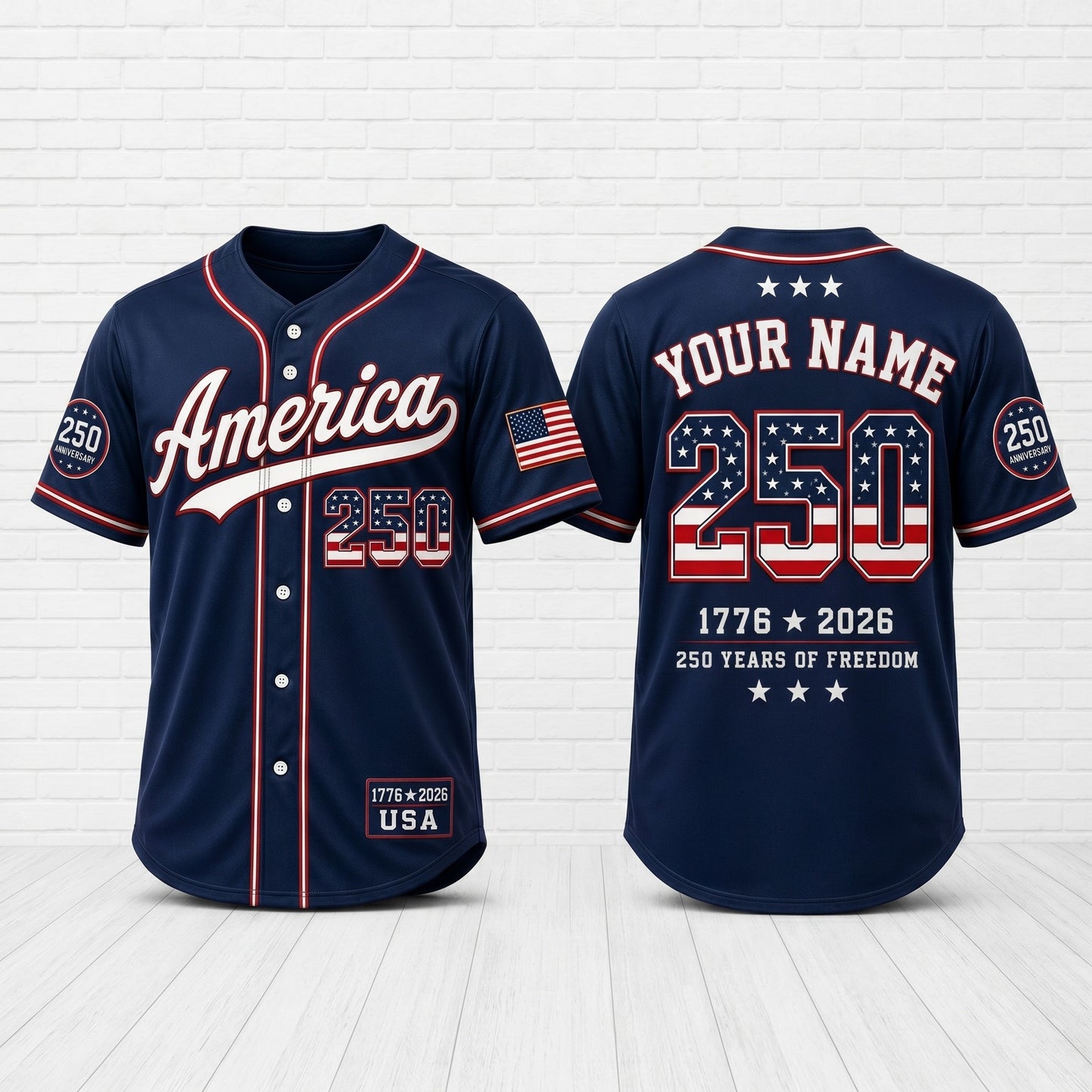 Personalized 250 Years Of Freedom Baseball Jersey, USA 1776-2026 Patriotic Anniversary Shirt 685173