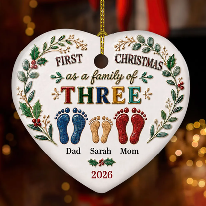 Personalized First Christmas As A Family 3D Relief White Ceramic Ornament, Custom Christmas Keepsake Gift 686882 WFD