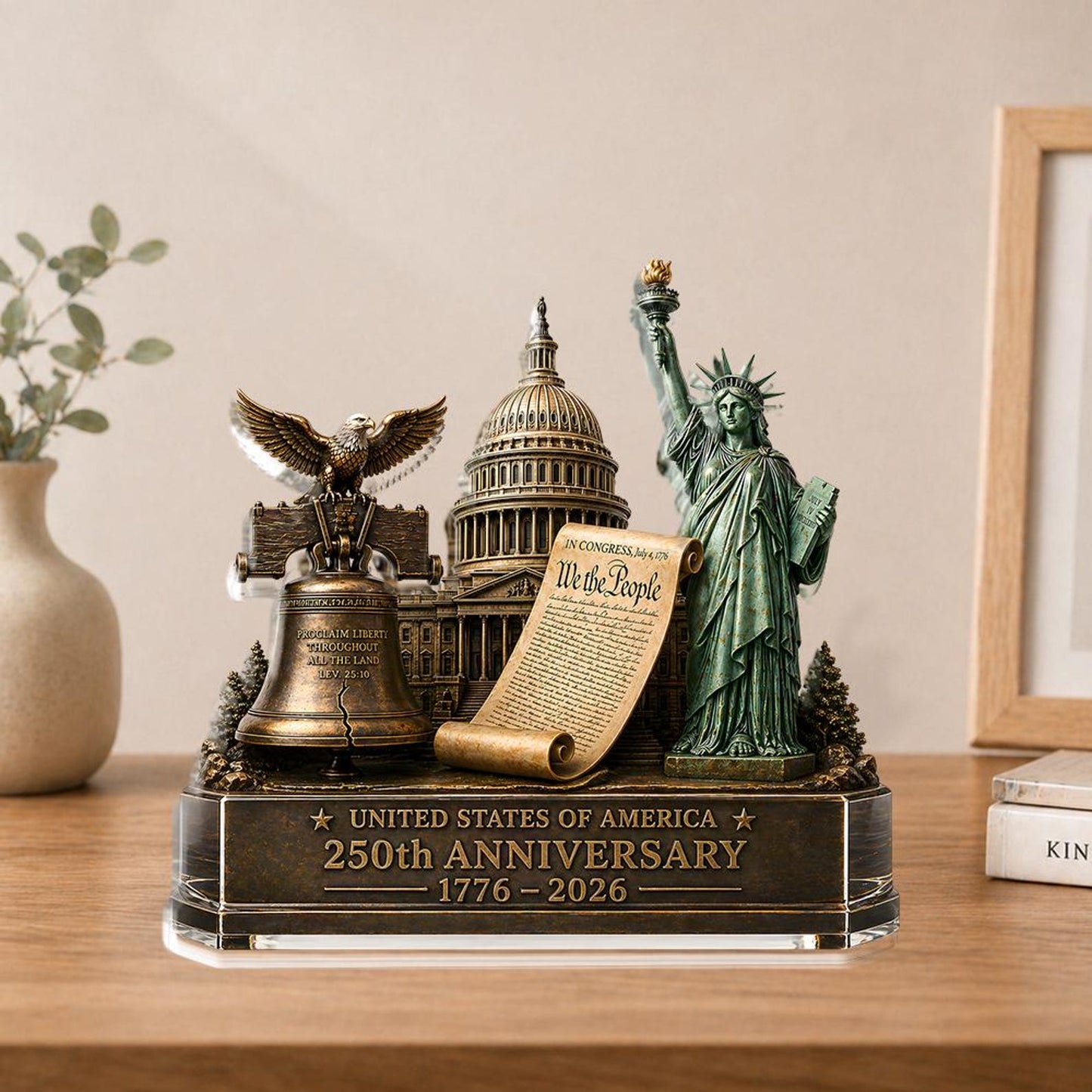 USA 250th Anniversary Acrylic Block Plaque | Liberty Statue Capitol Bell Plaque | Patriotic Acrylic Block 685051