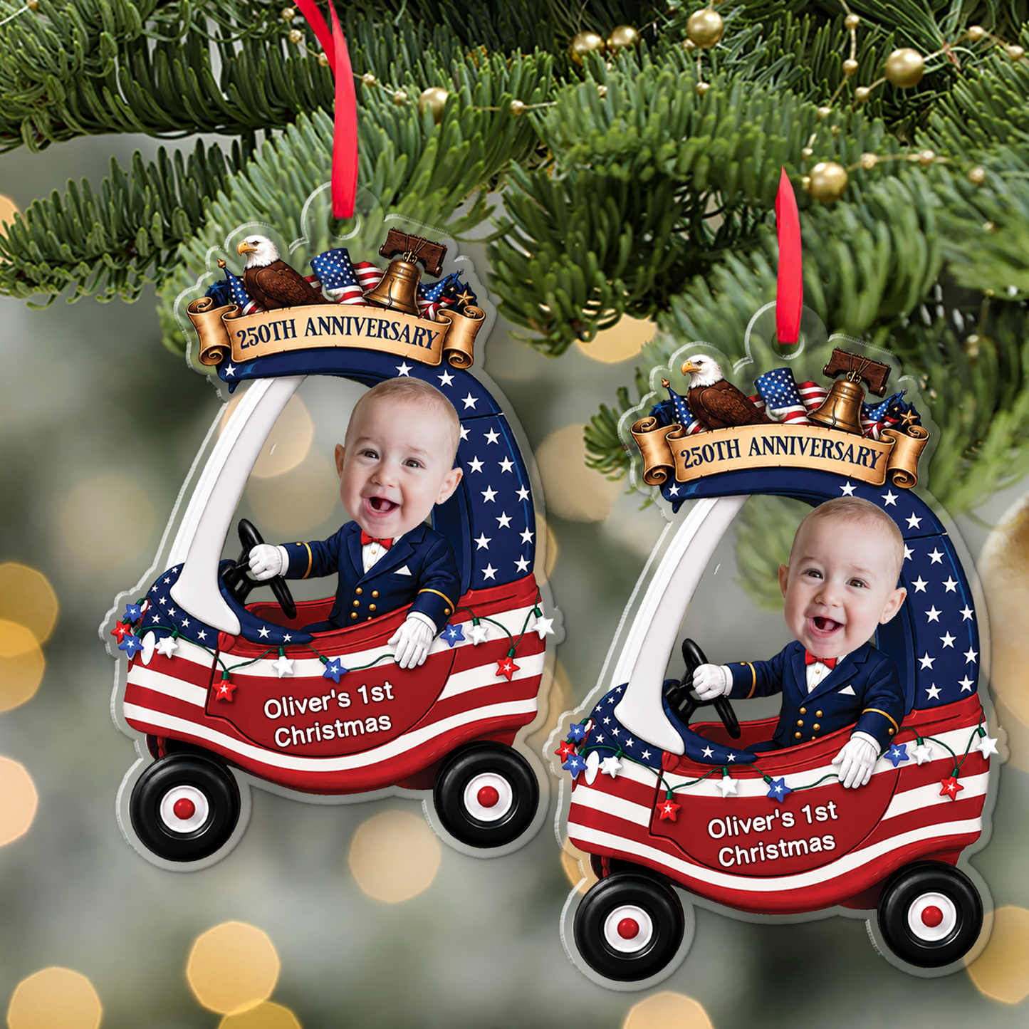 USA 250th Anniversary Baby’s First Christmas Acrylic Ornament, Custom Photo Car Christmas Ornament, Gift For Family 686013