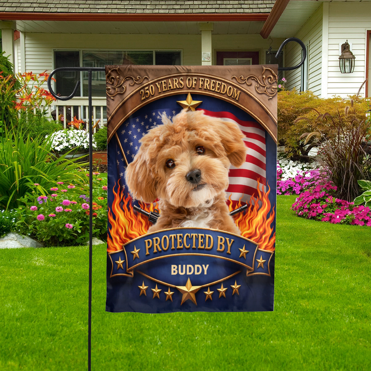 Custom Dog Photo America 250 Years Of Freedom Garden Flag | Patriotic 4th Of July Outdoor Decor 684703