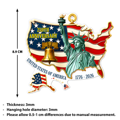 USA 250th Anniversary Acrylic Ornament, 1776-2026 Patriotic Christmas Decor 685913