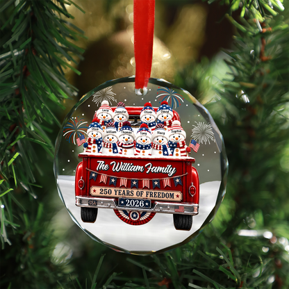 Personalized Snowman 250 Years Of Freedom Glass Ornament, Custom Name Christmas Ornament 685951