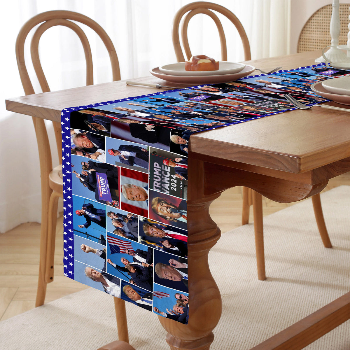 Trump Face Collage Table Runner | Retro Trump Won 2024 | Trump 4th Of July Table Runner For Kitchen 682354 - GOP