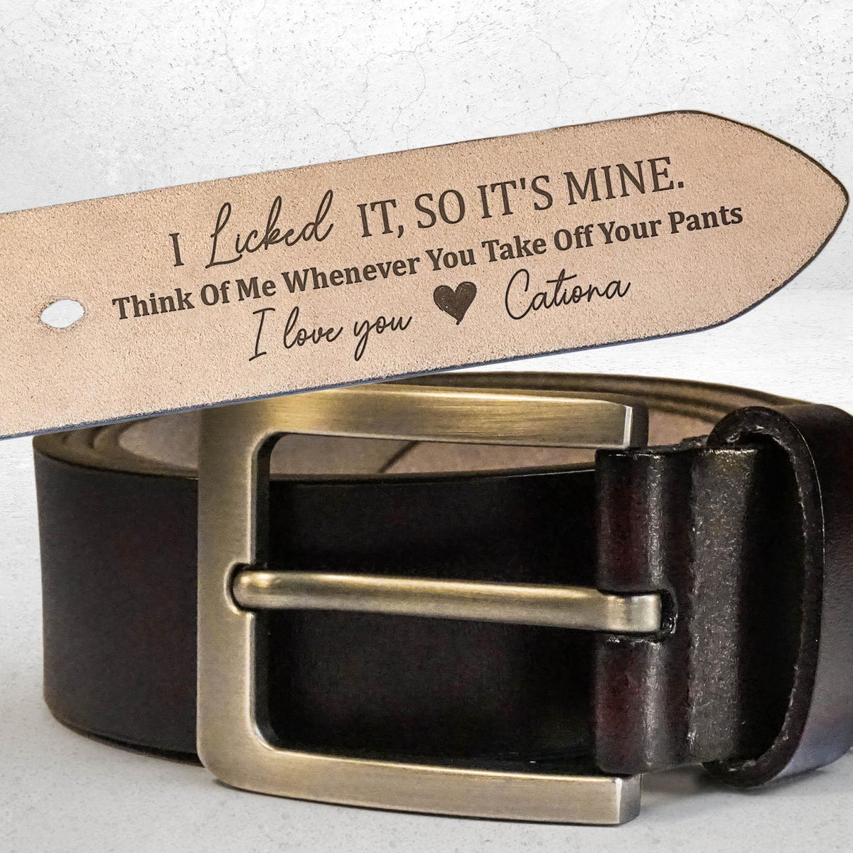 Personalized I Licked It, So It's Mine Leather Belt, Custom Name Funny Leather Belt For Men 686657 WFD