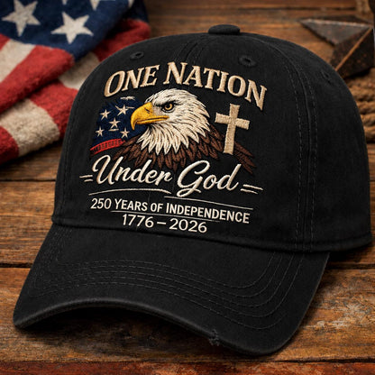One Nation Under God - USA 250th Anniversary Vintage Washed Baseball Cap, Patriotic 1776-2026 Adjustable Denim Hat 685220