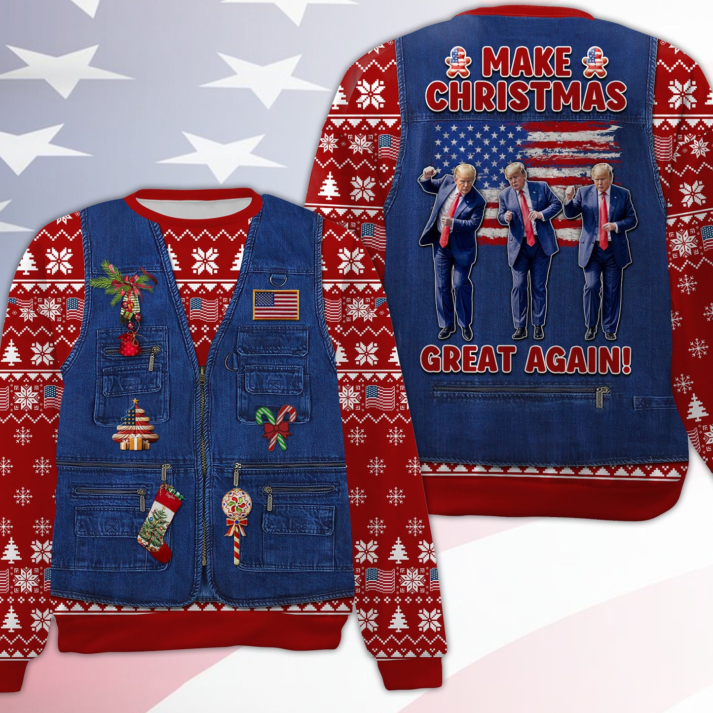 Make Christmas Great Again Ugly Sweater | Funny Trump Dancing All-Over-Printed Sweatshirt | Christmas Gift For Trump Supporters 683602 – GOP