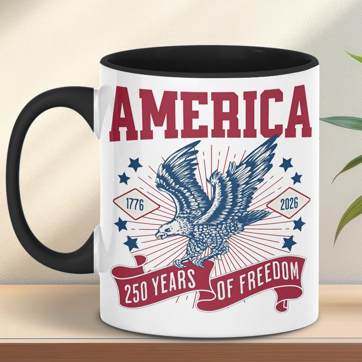 250 Years Of Freedom Mug | Happy 250th Birthday USA | America 250th Anniversary Mug | Patriotic Bald Eagle White Mug Accent Mug 682586