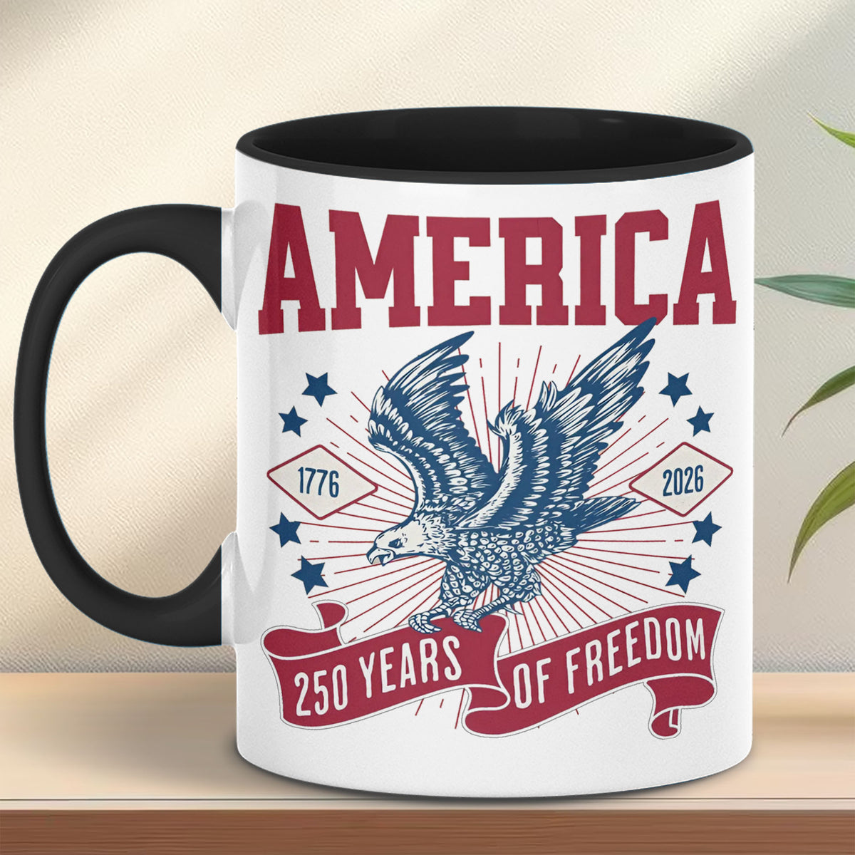 250 Years Of Freedom Mug | Happy 250th Birthday USA | America 250th Anniversary Mug | Patriotic Bald Eagle White Mug Accent Mug 682586