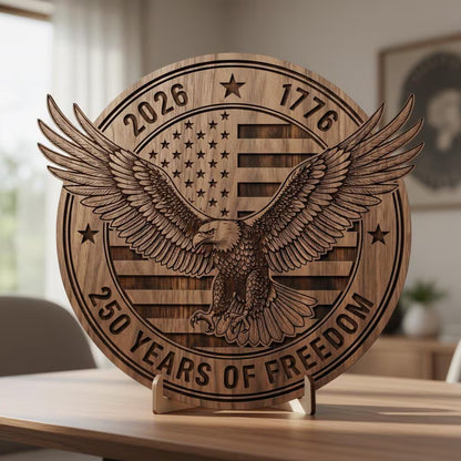 USA 250 Years Of Freedom Wood Plaque | Patriotic 1776–2026 Semiquincentennial 2 Layers Wooden Plaque 684627