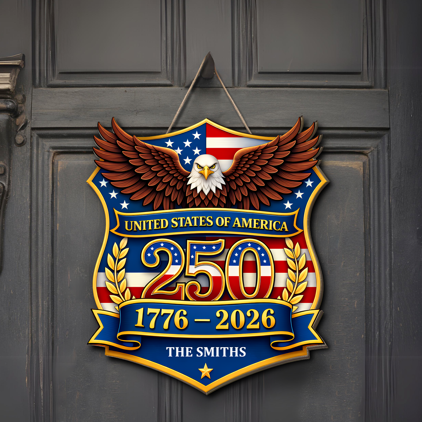 Personalized America 250th Anniversary Wooden Sign | Custom Family Name Patriotic Eagle Wall Decor 684553