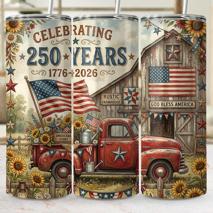 USA 250th Anniversary Rustic Red Truck Tumbler | Patriotic Semiquincentennial 1776-2026 Skinny Tumbler 685241