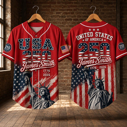 Personalized USA 250th Anniversary Baseball Jersey, America 1776-2026 Semiquincentennial Jersey, Patriotic 4th Of July Shirt 685250