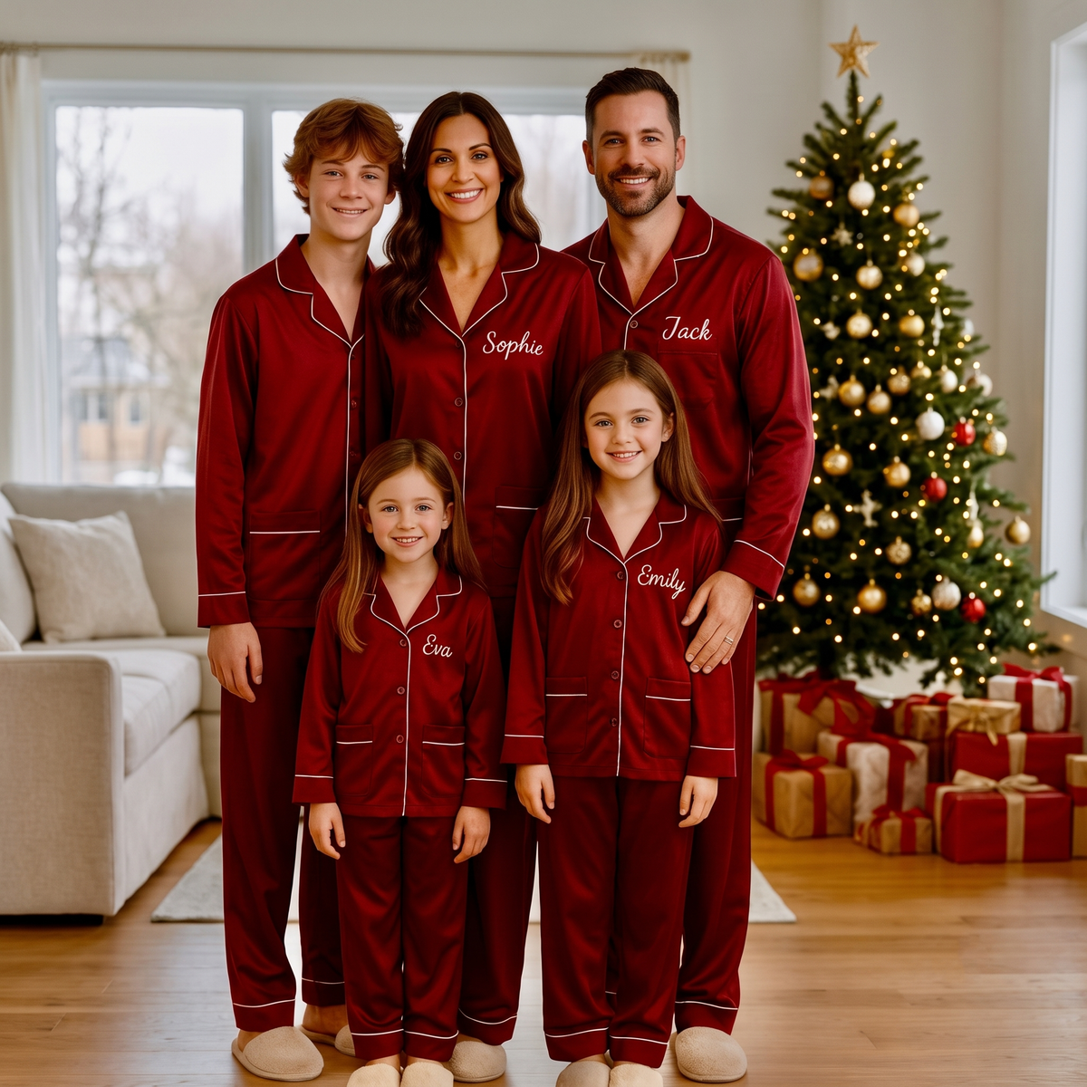 Personalized Family Christmas Matching Satin Pajamas, Custom Name Holiday Sleepwear, Christmas Gift For Family 686314 WFD