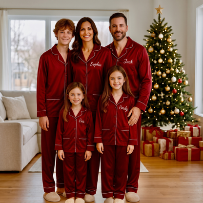 Personalized Family Christmas Matching Satin Pajamas, Custom Name Holiday Sleepwear, Christmas Gift For Family 686314 WFD
