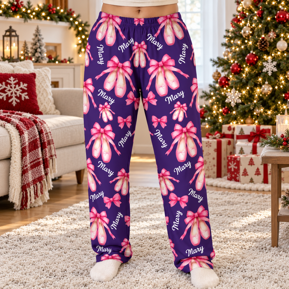 Personalized Coquette Bow Ballet Pajamas Pants, Custom Name Christmas Gift For Ballet Lover 686541 WFD