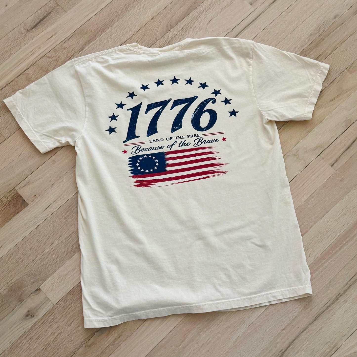 Land Of The Free Because Of The Brave Pocket & Back Bright Shirt, Patriotic 4th Of July Gift 685315