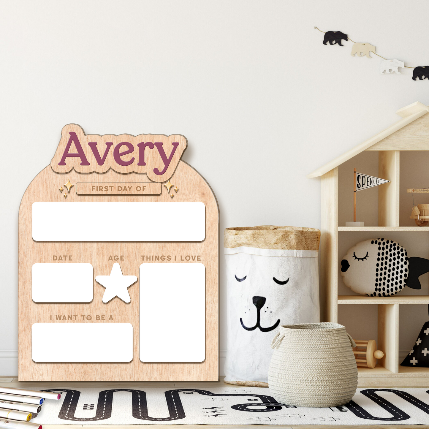 Personalized First Day Of School Wooden School Board, Custom Name School Sign 685527
